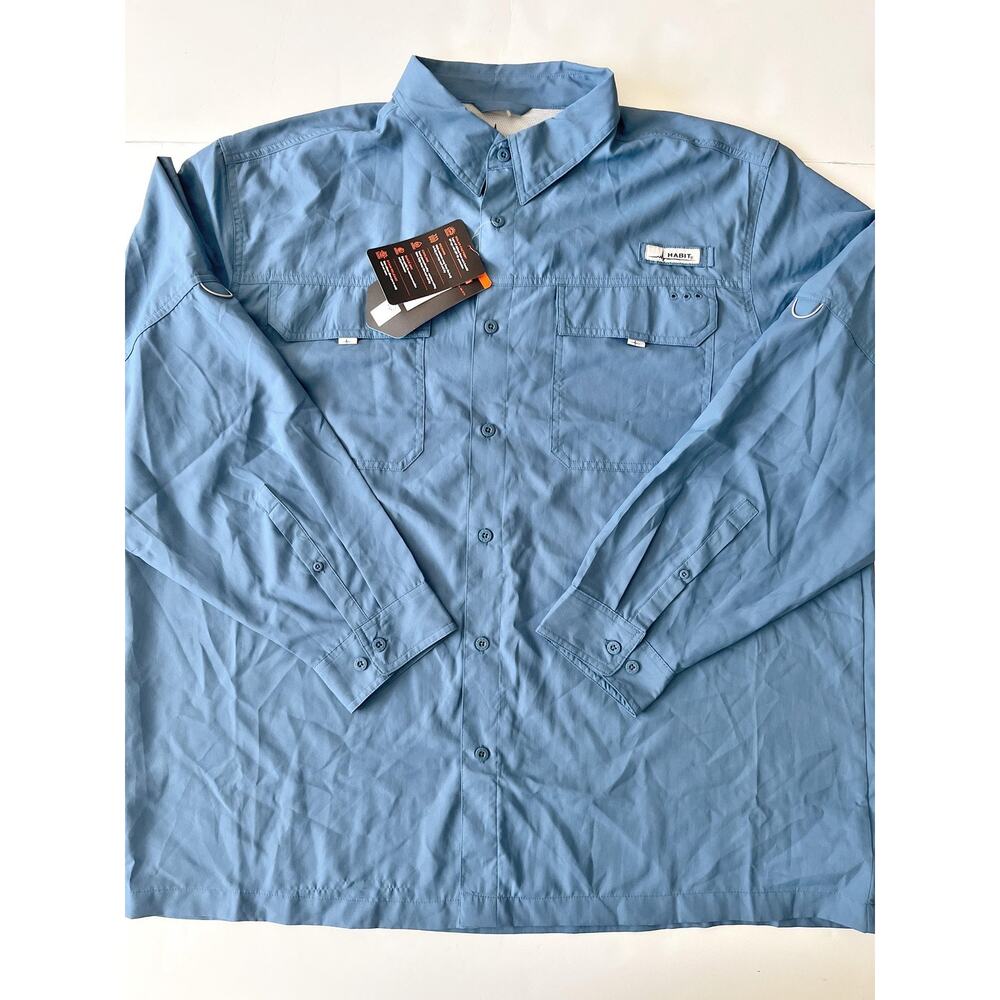 Habit Shirt Mens 2XL Blue Solid Long Sleeve UPF 40 Vented Fishing Button Up NWT